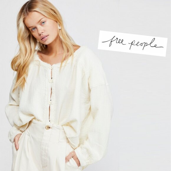 Free People Medium Button Top Cardigan Cream Moving Mountains Blouse Anthropolog - Picture 7 of 16